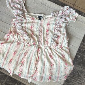 Torrid Floral Ruffle Blouse - Cream and Pink
